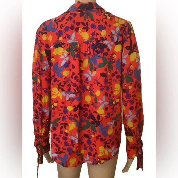 Maeve Red Floral Button-Down Shirt w/ Multicolor fruit Print Sz 12 - Picture 6 of 12